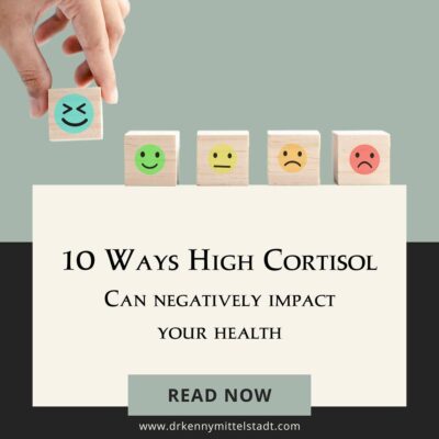 This is the title image that displays the name of the blog post "10 Ways High Cortisol Can Negatively Impact Your Health"