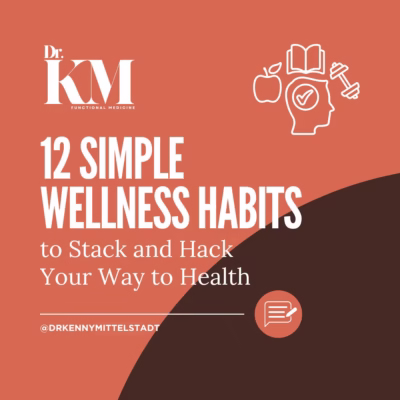Cover image that shows the full title "12 Simple Wellness Habits" with the graphic of a head thinking about healthy things in a thought bubble